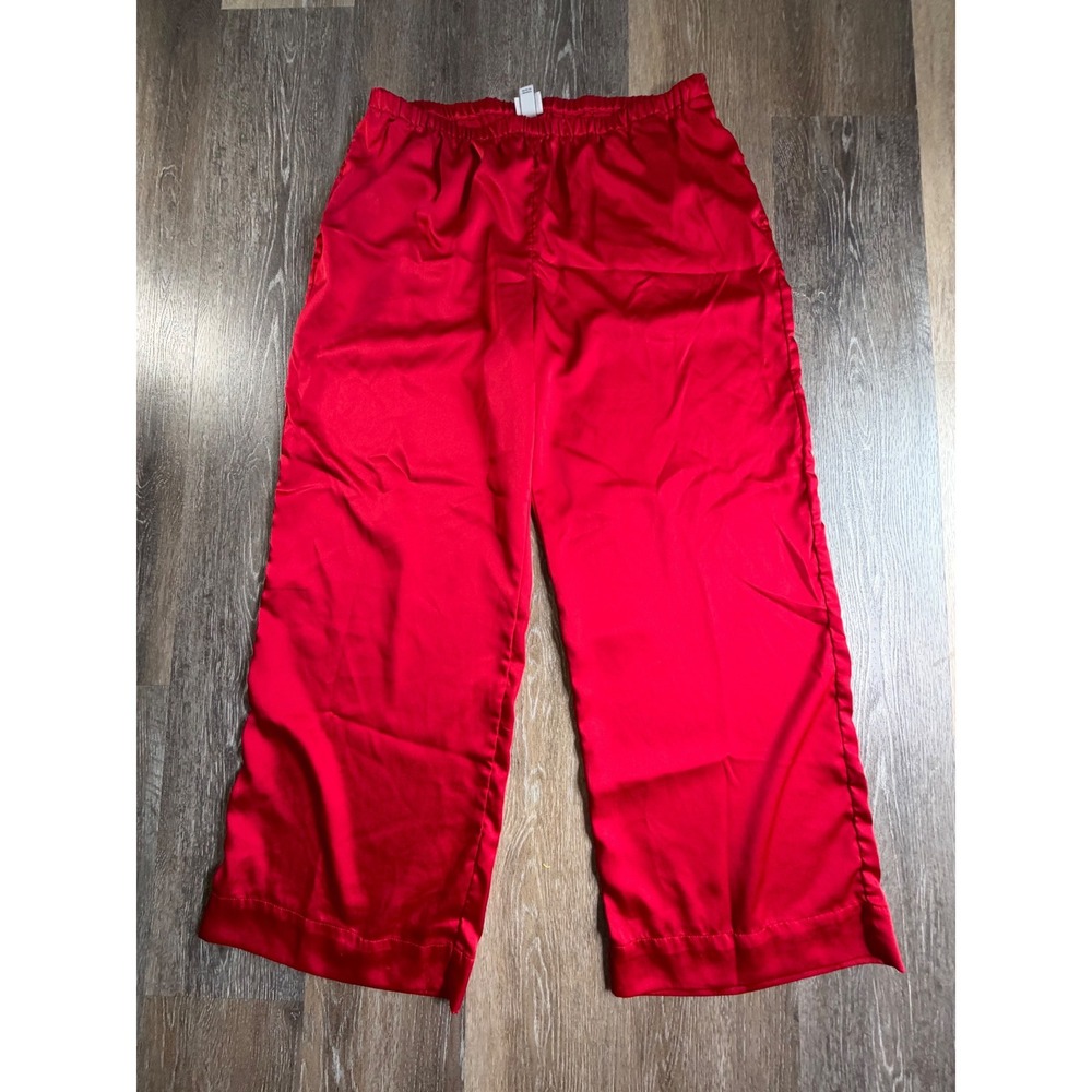 A New Day Satin Wide Leg Pants Womens XL Red Elastic Waist Flowy Silky